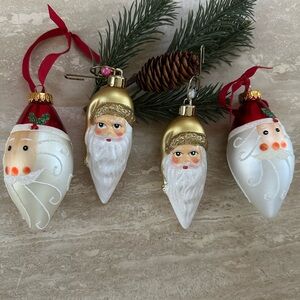 Set of 4 Santa Claus Christmas Old World Ornaments Set - Red, Gold, and White